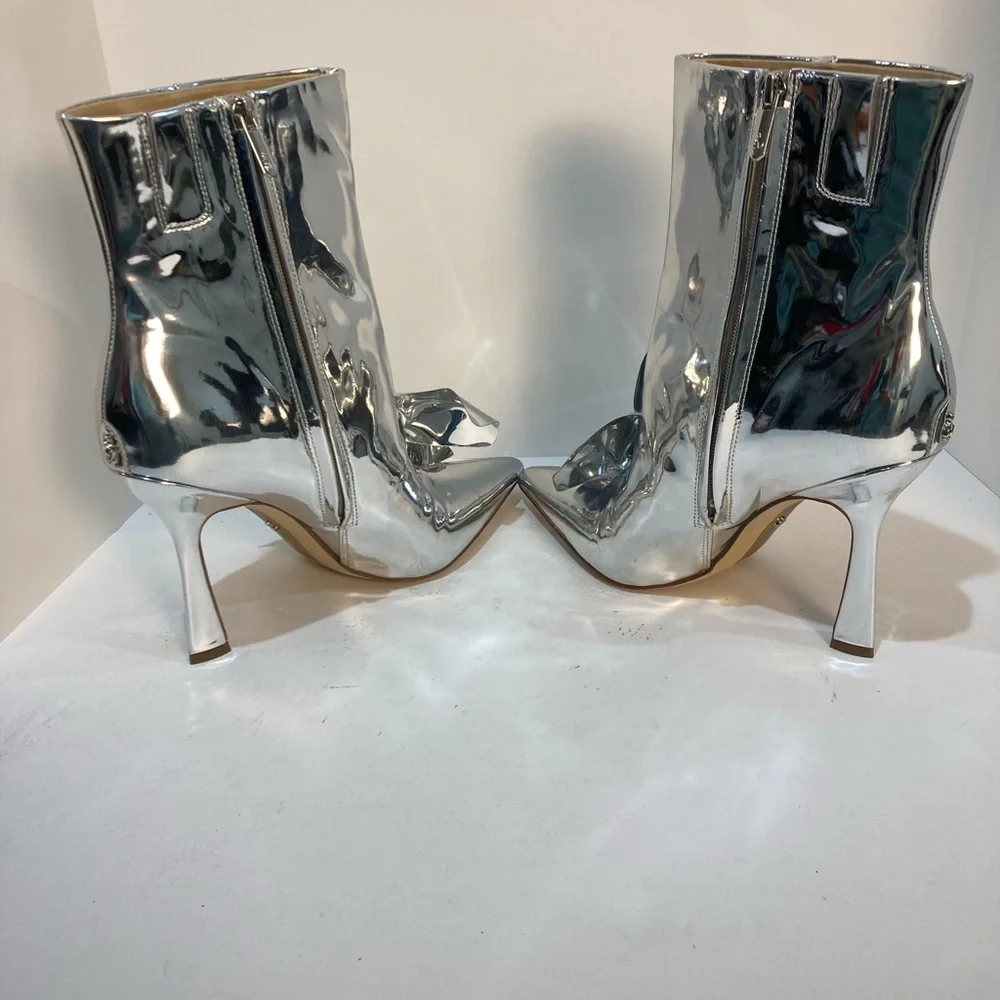 SAM EDELMAN NEW ESMAE STILETTOS With Metallic BowSilver High Heel Ankle Boots 10 - Picture 4 of 6